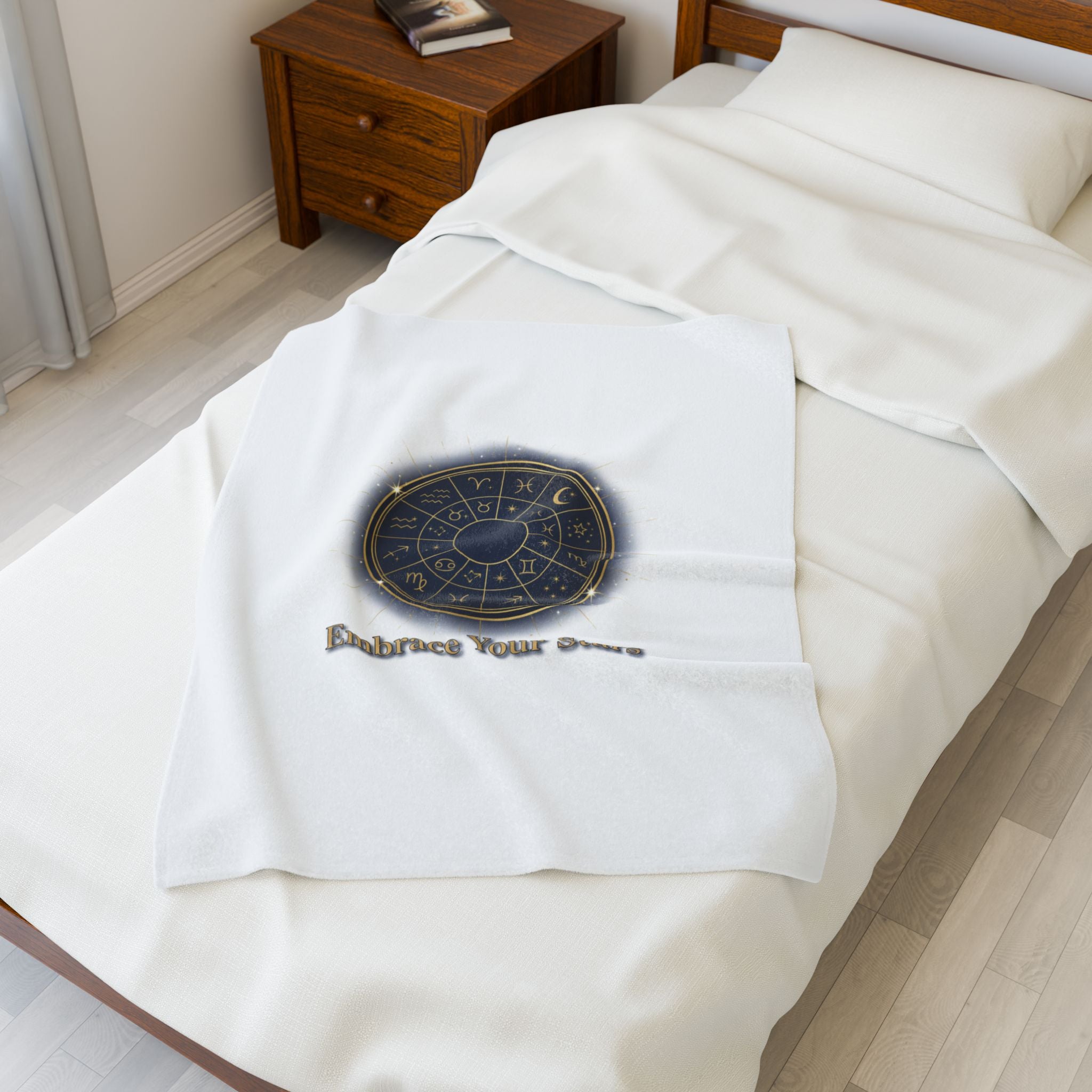 Zodiac Wheel Velveteen Plush Blanket | Celestial Astrology Decor