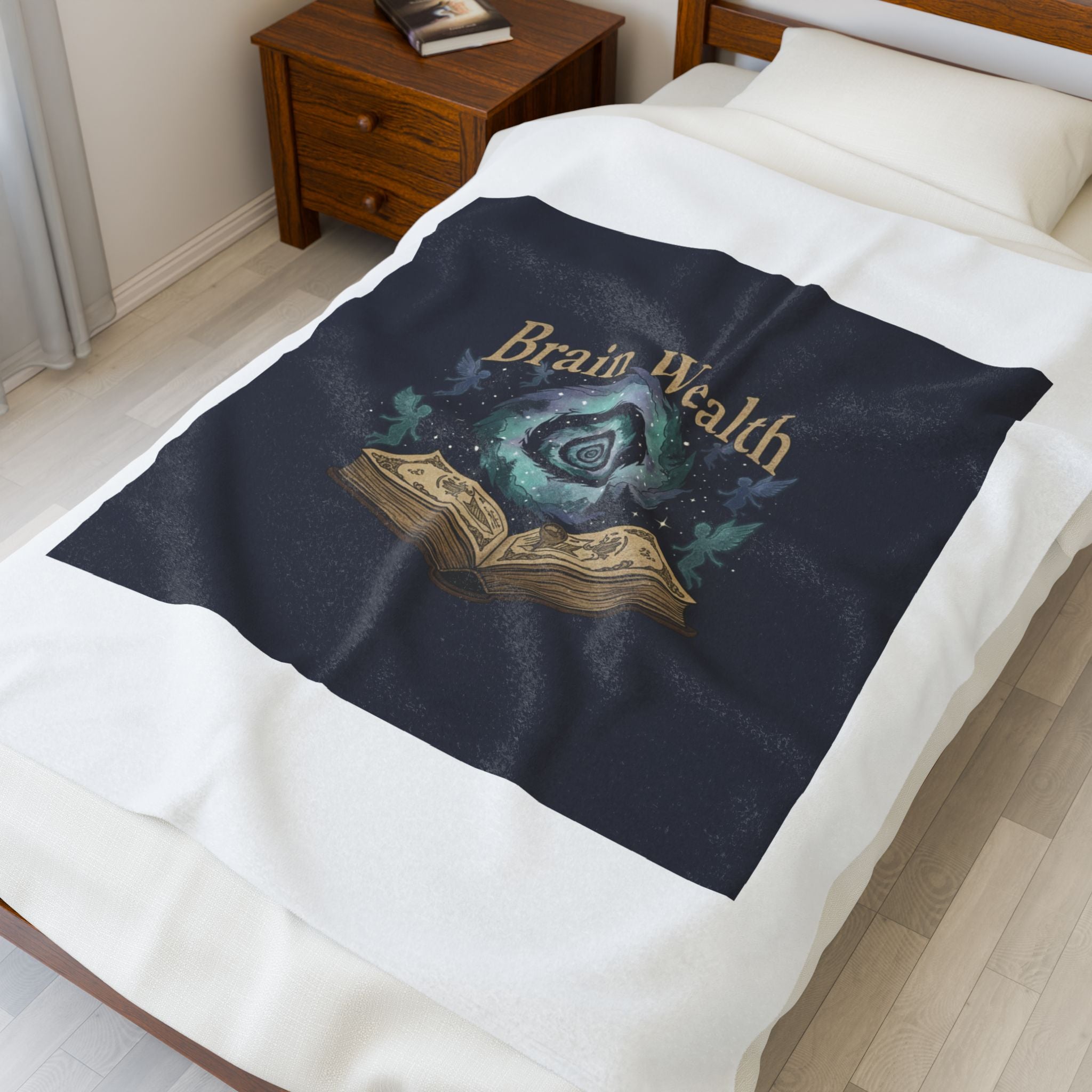 Brain Wealth melting books design Velveteen Plush Blanket | surreal academia