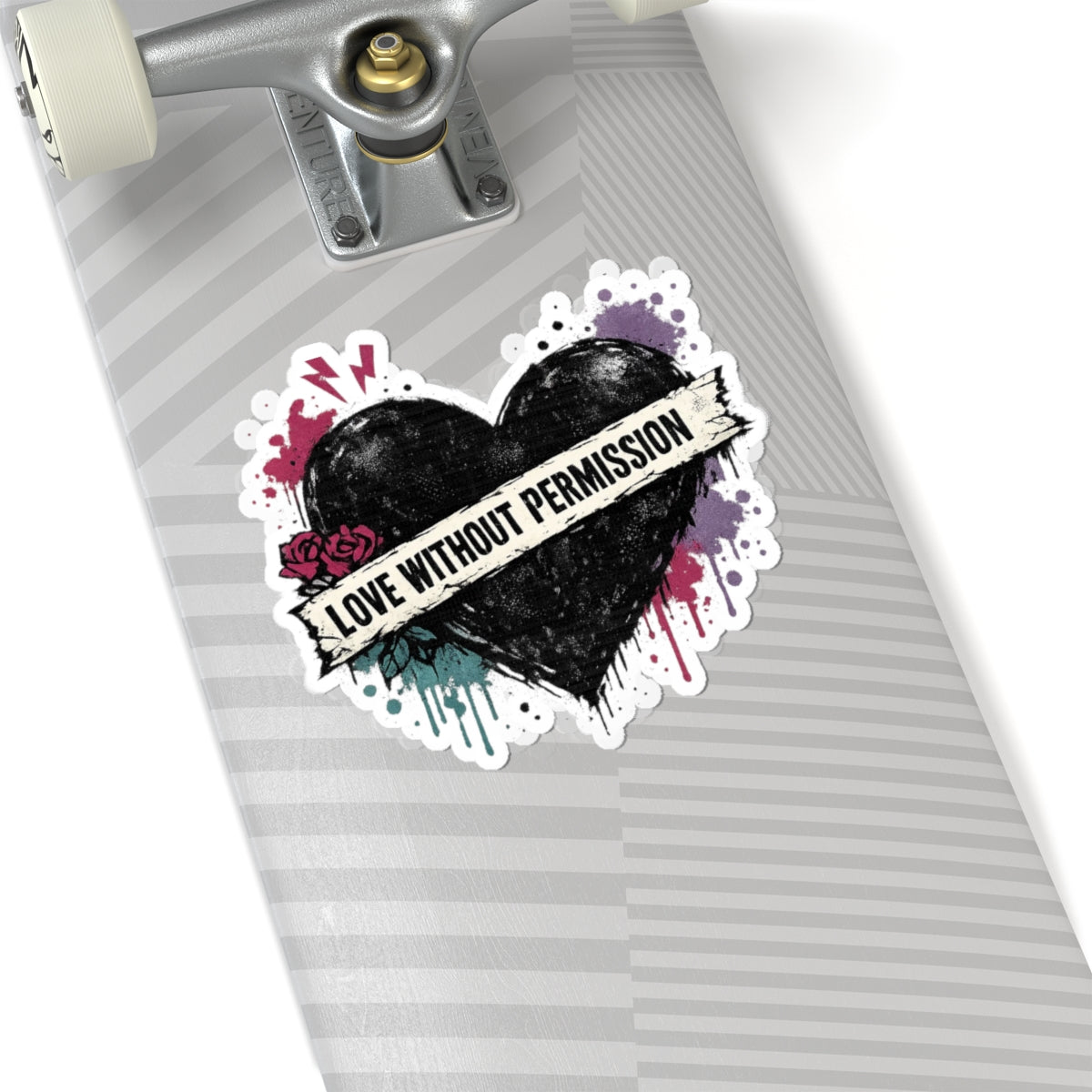 Kiss-Cut Sticker — “Love Without Permission” Grunge Heart Decal