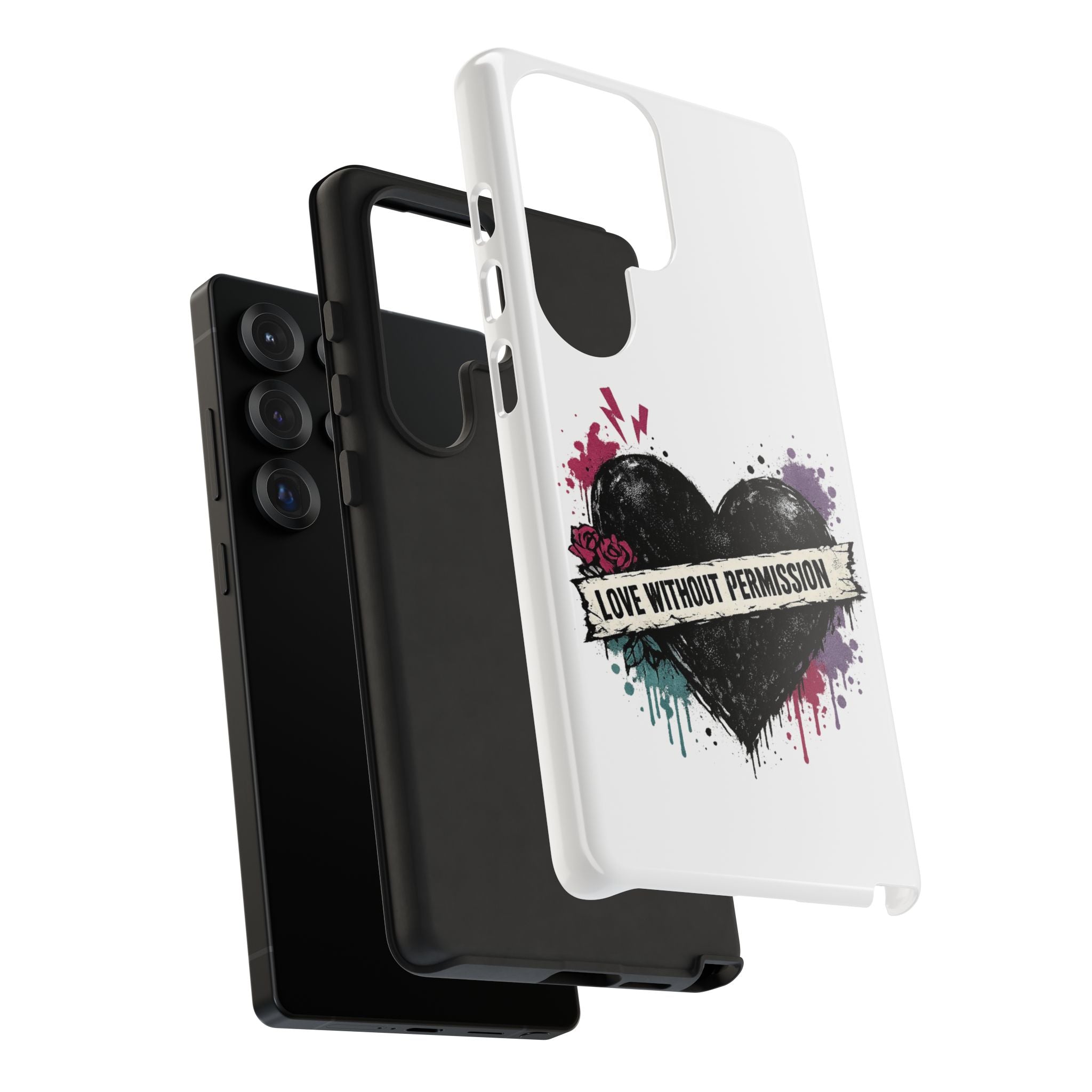 Phone Case — "Love Without Permission" Grunge Heart Protective Case