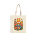 Retro Sunshine Peace Tote Bag – Floral Hippie Canvas Tote