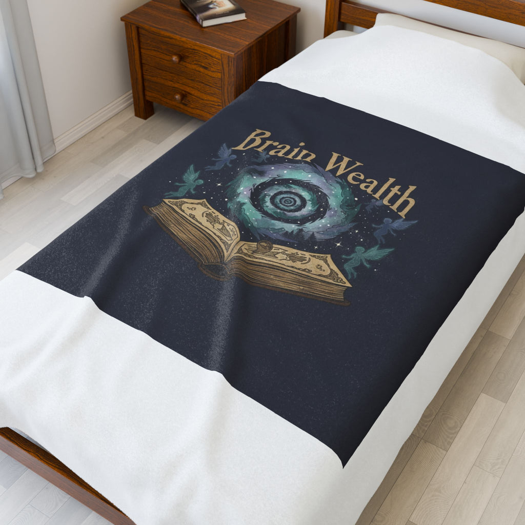 Brain Wealth melting books design Velveteen Plush Blanket | surreal academia