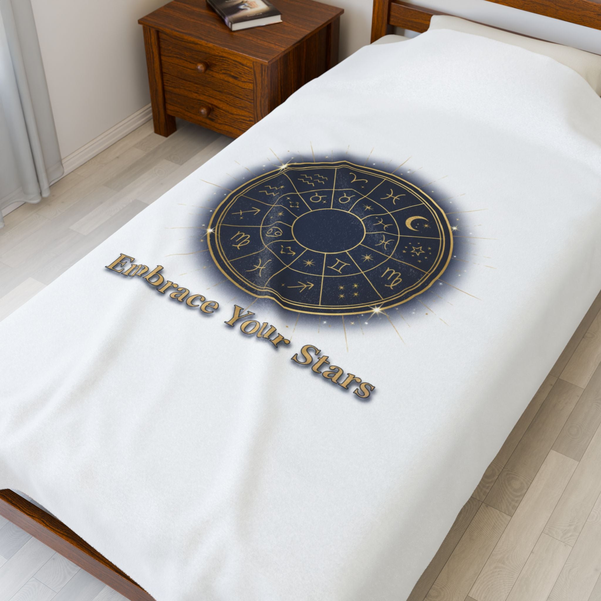 Zodiac Wheel Velveteen Plush Blanket | Celestial Astrology Decor