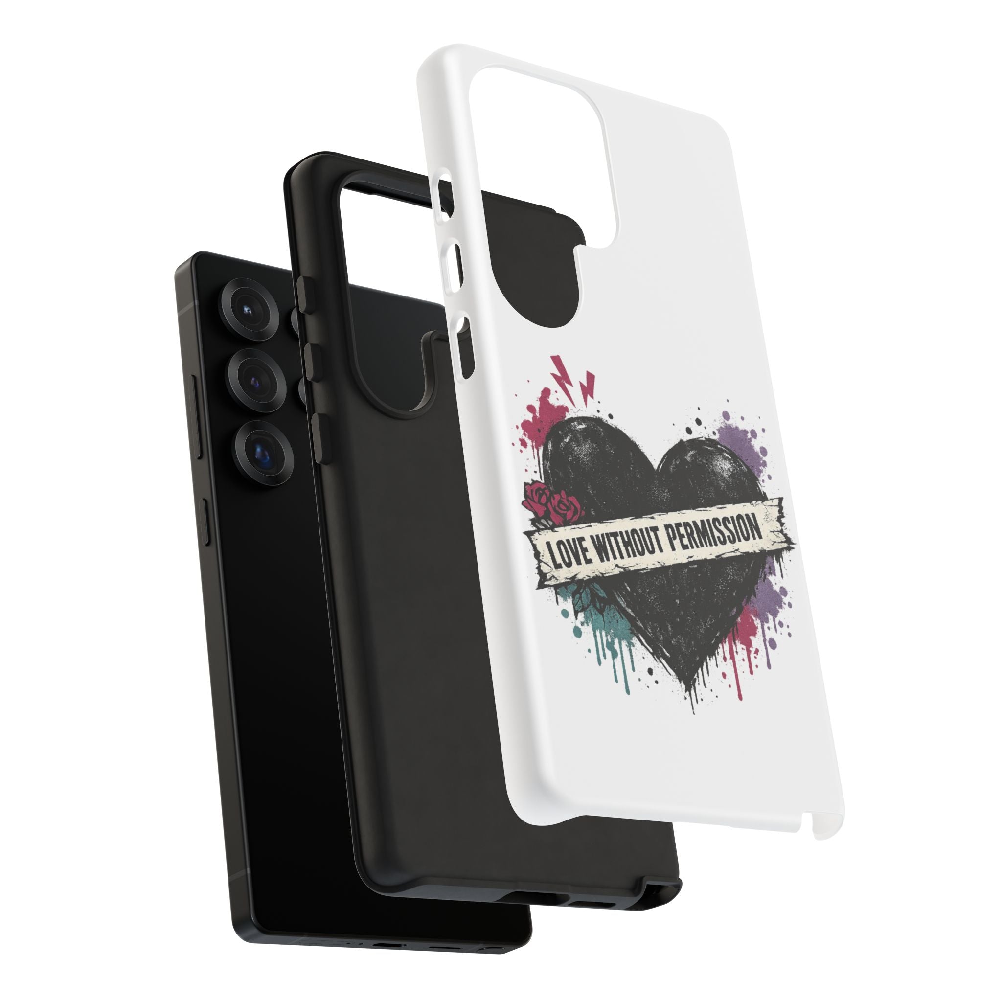 Phone Case — "Love Without Permission" Grunge Heart Protective Case