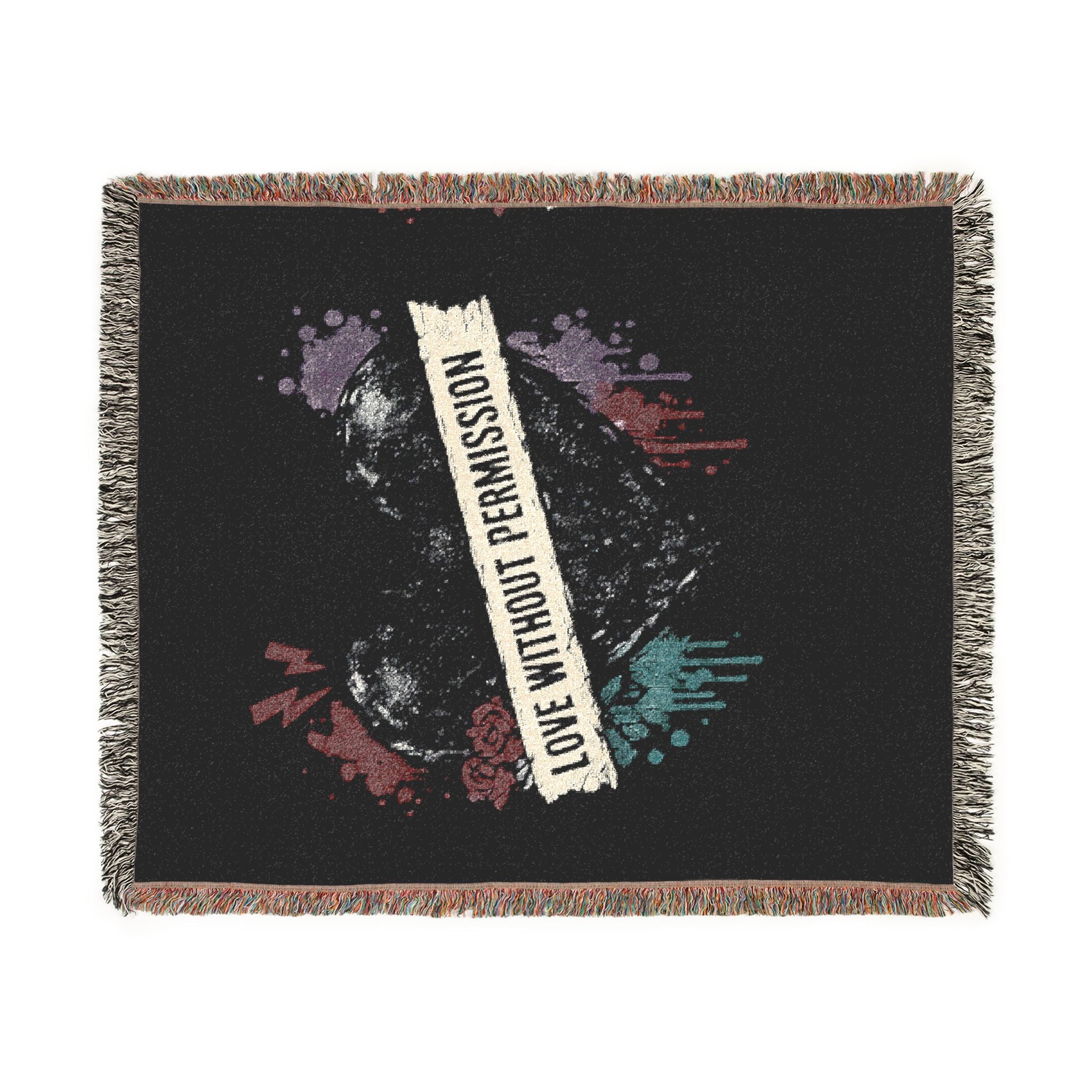 Woven Blanket — 'Live Without Permission' Grunge Throw Blanket