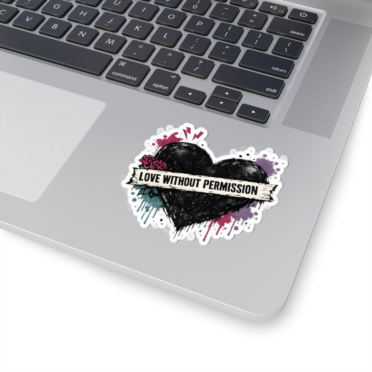 Kiss-Cut Sticker — “Love Without Permission” Grunge Heart Decal