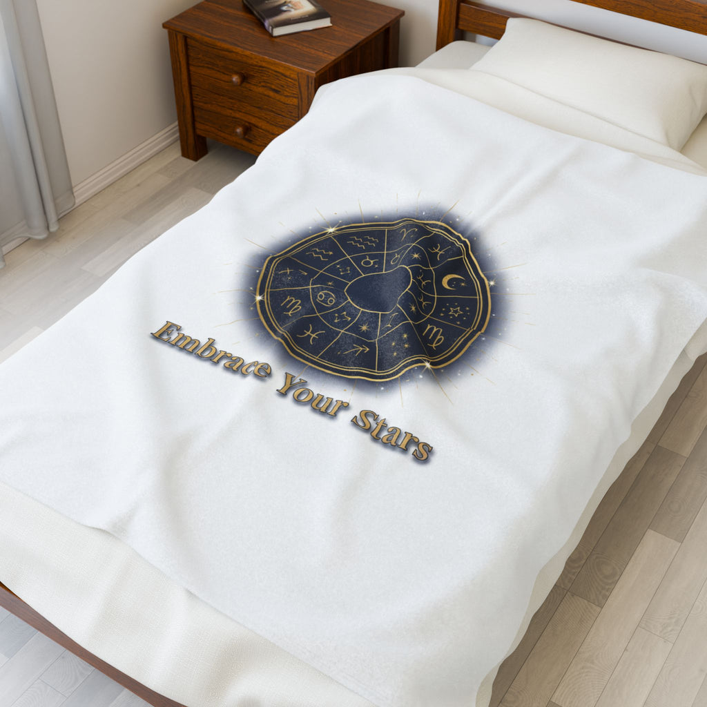 Zodiac Wheel Velveteen Plush Blanket | Celestial Astrology Decor