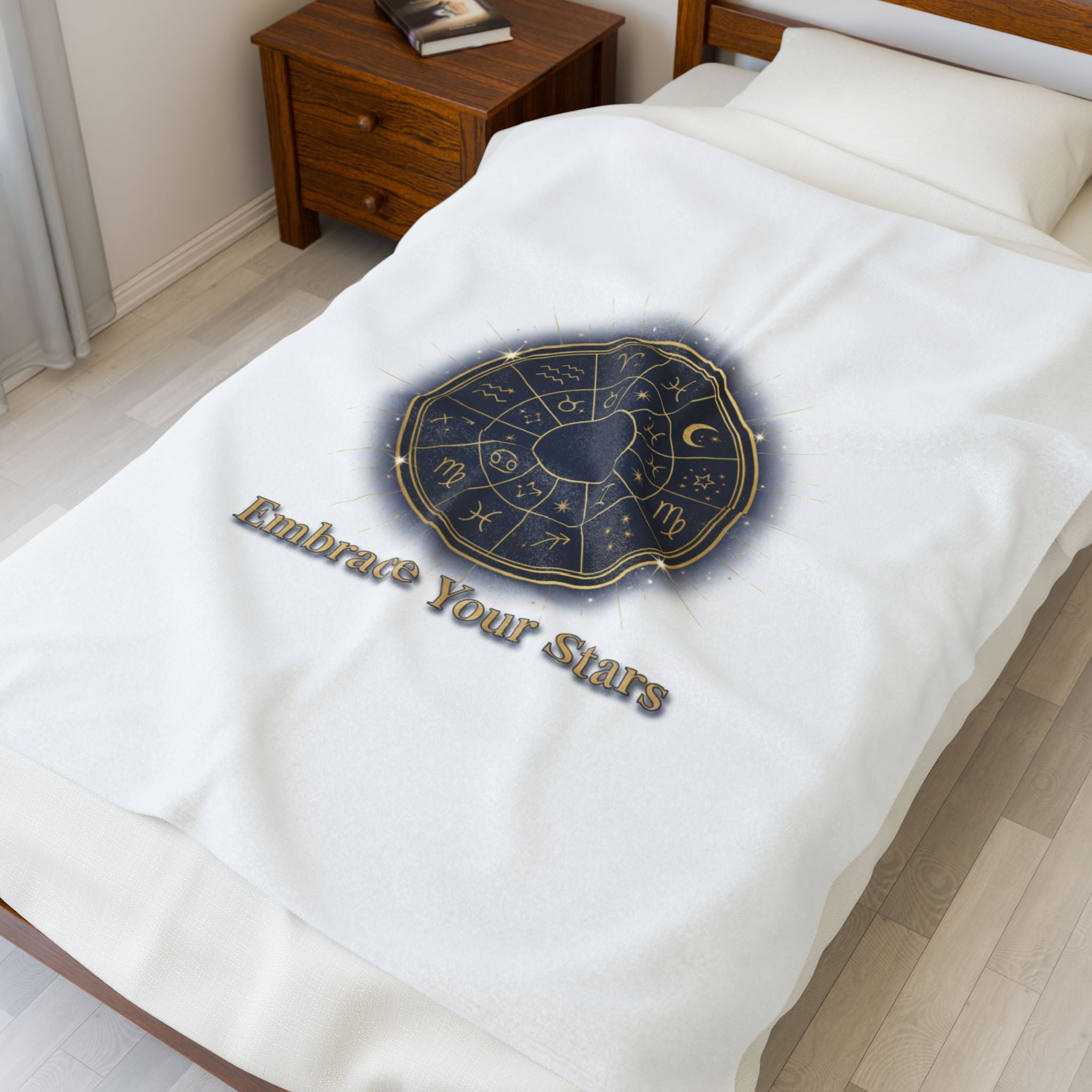 Zodiac Wheel Velveteen Plush Blanket | Celestial Astrology Decor